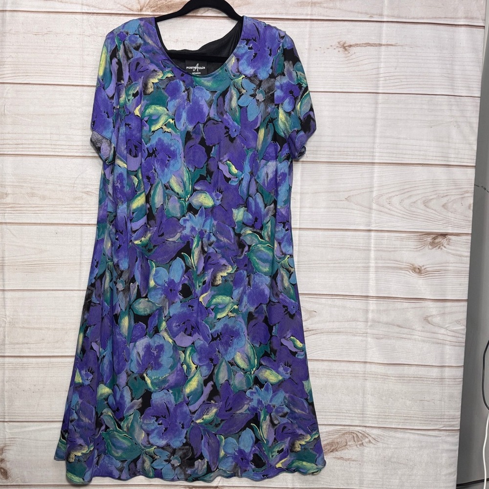 Positive Attitude Womens Purple Blue Floral Watercolor Shift Dress Size 22 USA